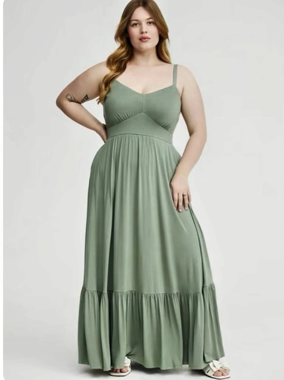 Torrid Sleeveless Soft Stretch Tiered Midi Dress Maxi Dress in Green Size 2X NWT